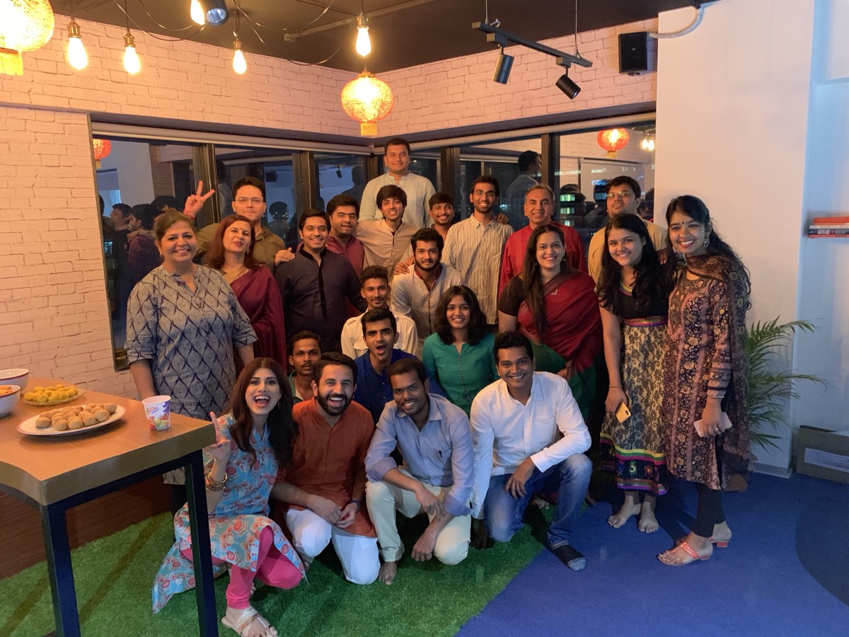 The whole team at a Diwali party in the office